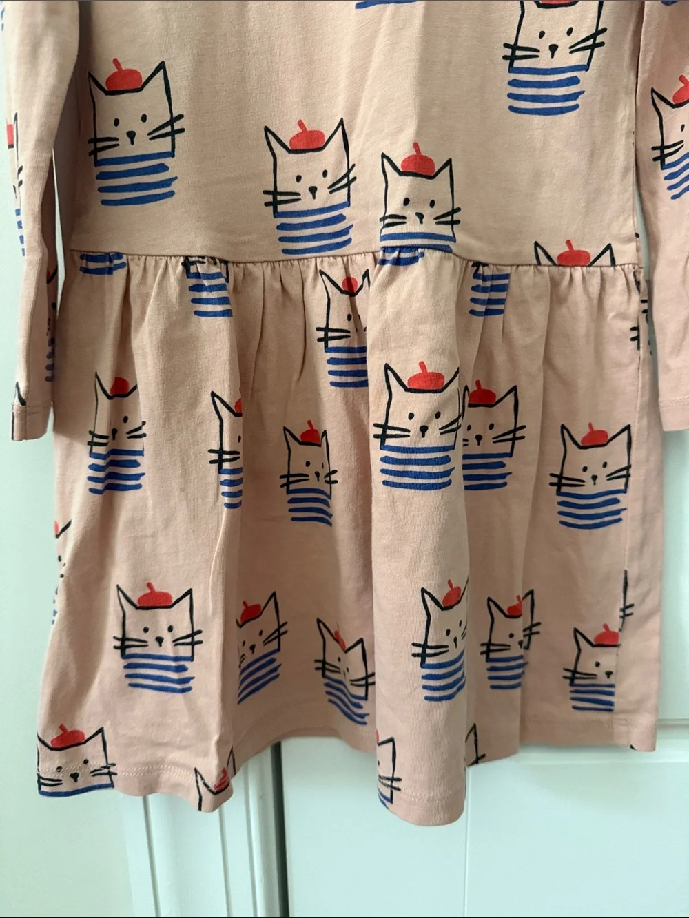 Tea Collection Girls' Pink Cat Print Long-Sleeve Dress